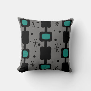Retro Mid Mod Columns Boxes Teal Throw Pillow