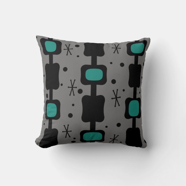 Retro Mid Mod Columns Boxes Teal Throw Pillow (Front)