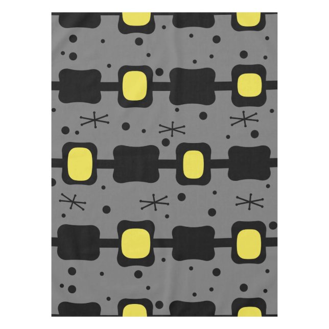 Retro Mid Mod Columns Boxes Yellow Tablecloth (Front)