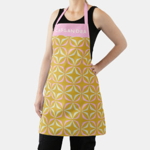 Retro Mid Mod Pattern Pink Yellow Personalized Apron