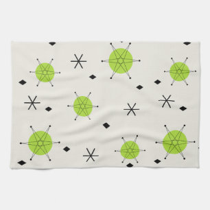 Retro Mid Mod Starburst Sky Chartreuse Kitchen Towel