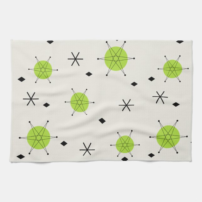 Retro Mid Mod Starburst Sky Chartreuse Kitchen Towel (Horizontal)