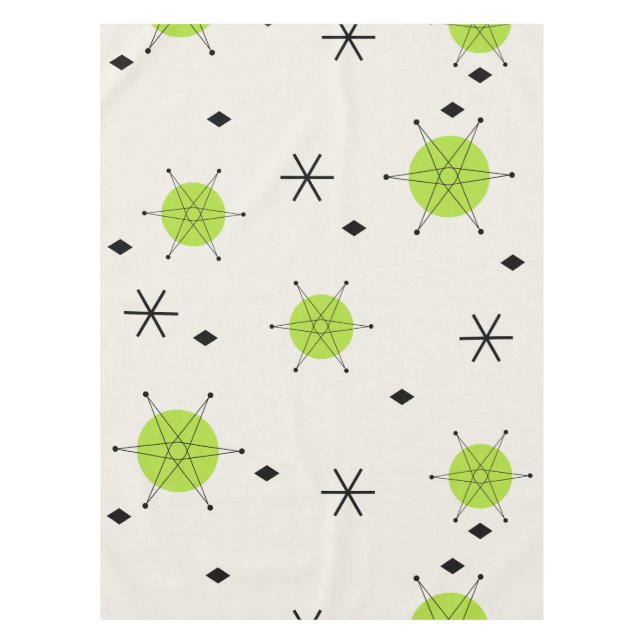 Retro Mid Mod Starburst Sky Chartreuse Tablecloth (Front)