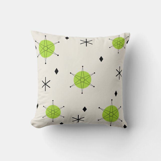 Retro Mid Mod Starburst Sky Chartreuse Throw Pillow (Front)