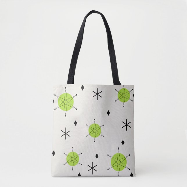 Retro Mid Mod Starburst Sky Chartreuse Tote Bag (Front)