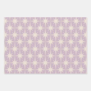 Retro Midcentury 50s Star Pattern in Lilac Wrapping Paper Sheet
