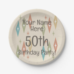 Retro Midcentury 50th Birthday Paper Plate