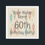 Retro Midcentury 60th Birthday Napkin<br><div class="desc">A vintage atomic style birthday design for birthday party celebrations of men and women who love the retro 1950s abstract kitsch style of art. Customize it by adding your own name.</div>