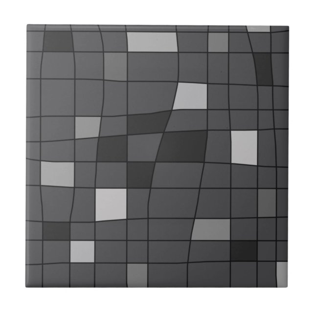 Retro Midcentury Art Warped Dark Grey Tile (Front)