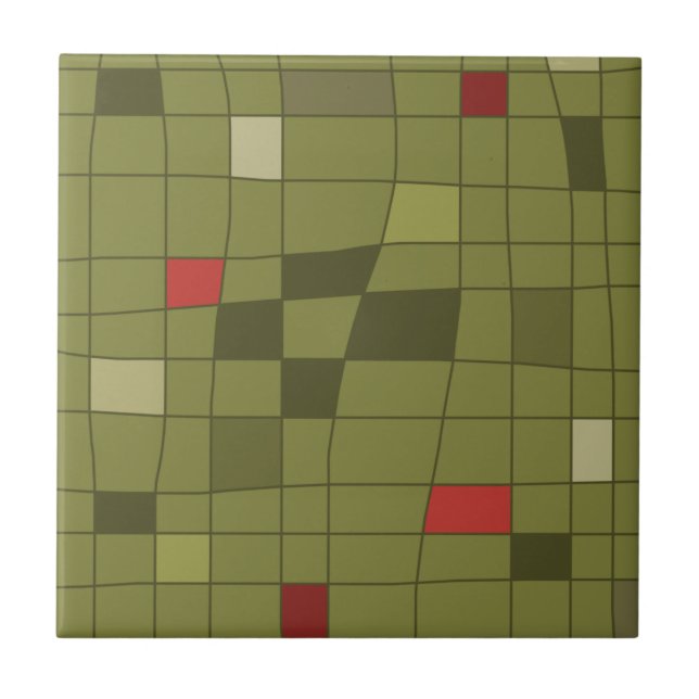 Retro Midcentury Art Warped Olive Green Tile (Front)
