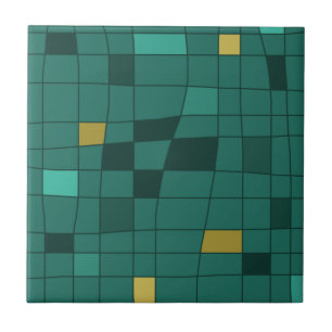 Retro Midcentury Art Warped Teal Gold Tile