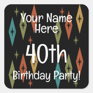 Retro Midcentury Custom Birthday Square Sticker