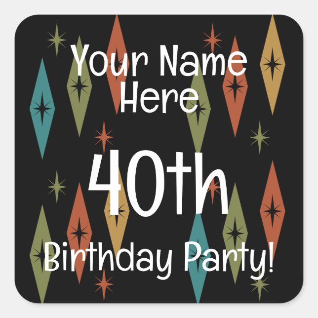 Retro Midcentury Custom Birthday Square Sticker (Front)