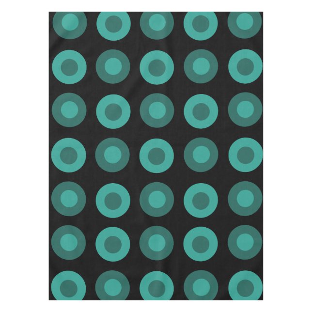 Retro MidCentury Dots Black Teal Tablecloth (Front)