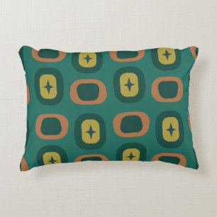 Retro Midcentury Geometric Shapes Teal Accent Pillow