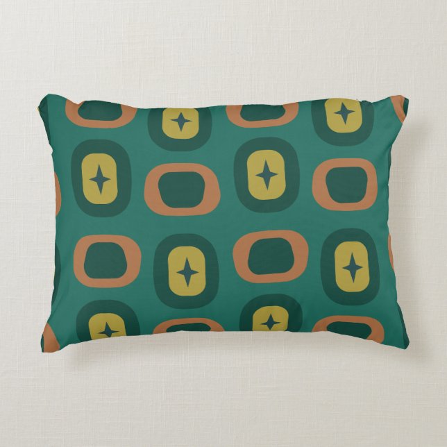 Retro Midcentury Geometric Shapes Teal Accent Pillow (Front)
