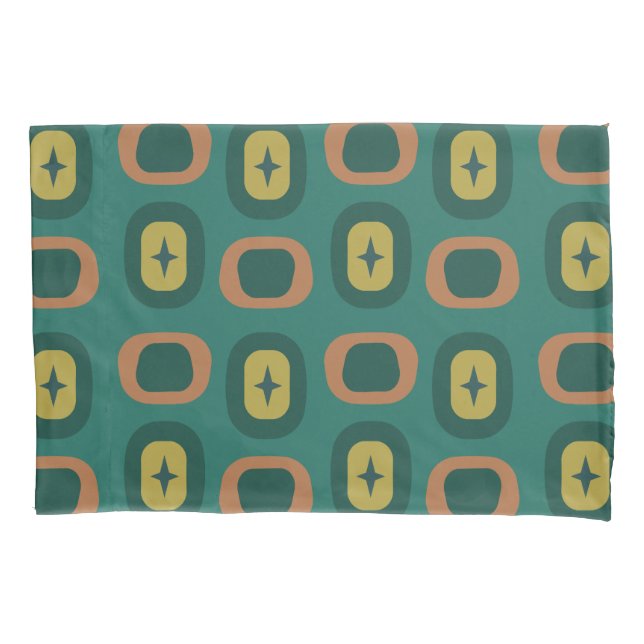 Retro Midcentury Geometric Shapes Teal Pillowcase (Front)