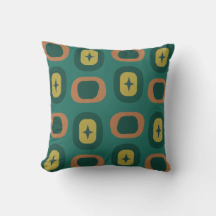 Retro Midcentury Geometric Shapes Teal Throw Pillow