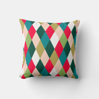Retro Midcentury Harlequin Diamond Christmas Color Throw Pillow
