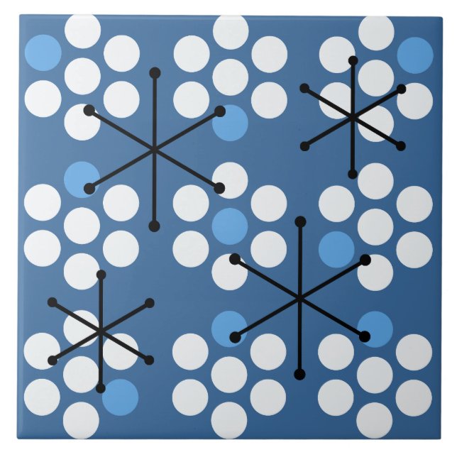 Retro Midcentury MCM Dots Blue Tile (Front)