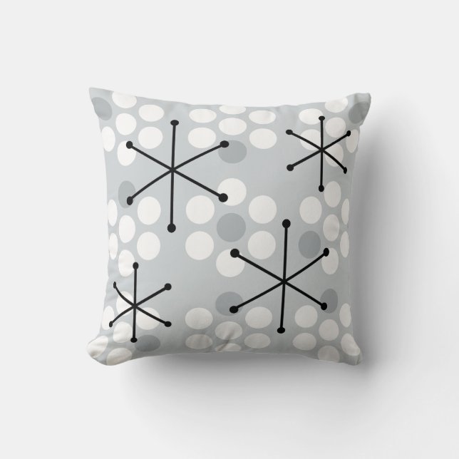 Retro Midcentury MCM Dots Silver Throw Pillow (Front)