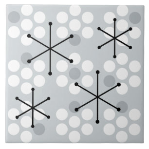 Retro Midcentury MCM Dots Silver Tile