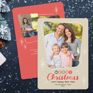 Retro Midcentury Modern 3 Photos Christmas Holiday Card