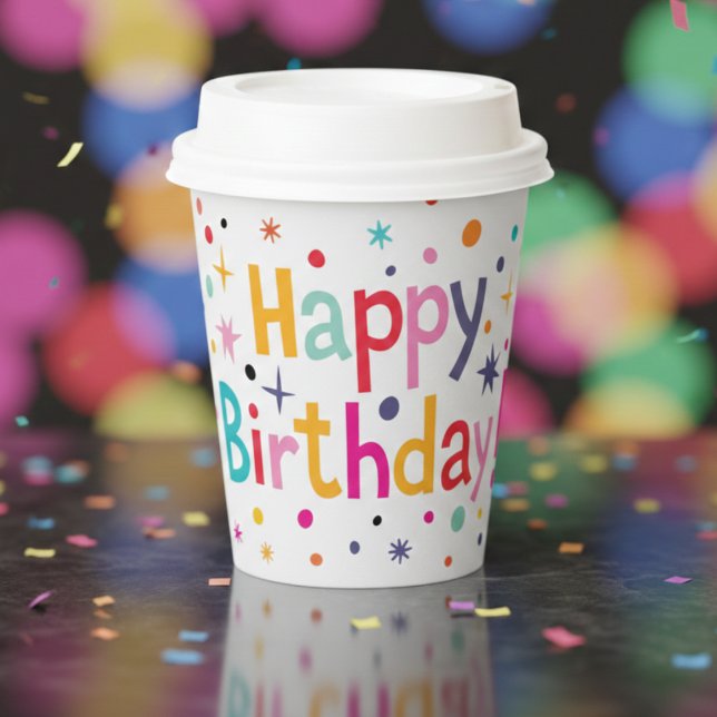 Retro Midcentury Modern Birthday Paper Cups (Their name, their cup, their best birthday yet.)