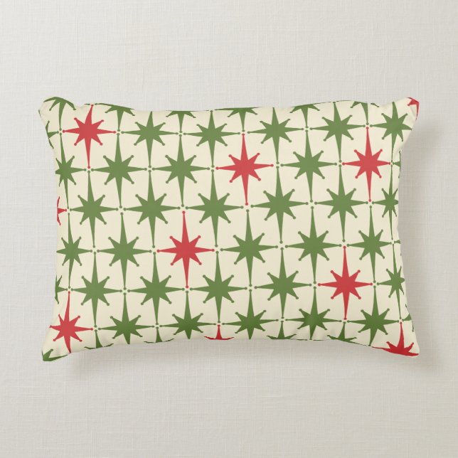 Retro Midcentury Modern Christmas Starbursts Accent Pillow (Front)