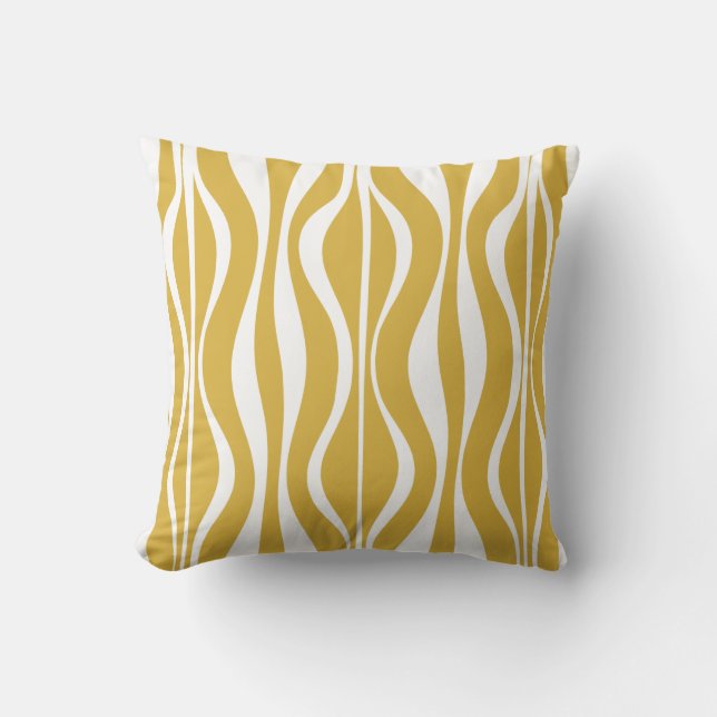 Retro Midcentury Modern Hourglass Abstract Mustard Throw Pillow (Front)