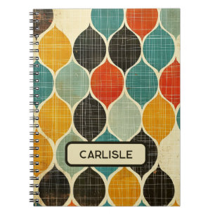 Retro Midcentury Modern Pattern Turquoise Brown Notebook