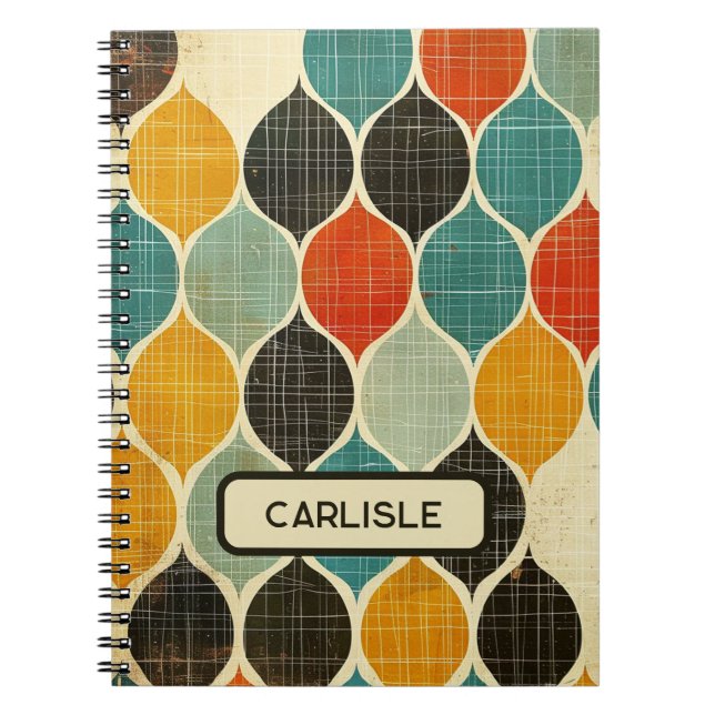 Retro Midcentury Modern Pattern Turquoise Brown Notebook (Front)