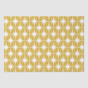 Retro Midcentury Modern Starbursts Mustard White Tissue Paper