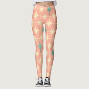 Retro Midcentury Modern Stars Pattern Blush Pink Leggings