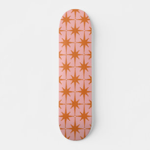 Retro Midcentury Starbursts Pattern Pink & Orange Skateboard