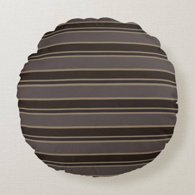 Retro Midcentury Stripes Dark Academia Round Pillow (Front)
