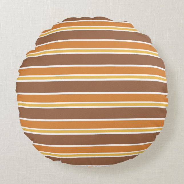 Retro Midcentury Stripes Multicolored Round Pillow (Front)