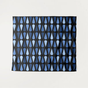 Retro Midcentury Teardrops Black Blue Tapestry