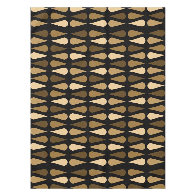 Retro Midcentury Teardrops Black Brown Tablecloth (Front)