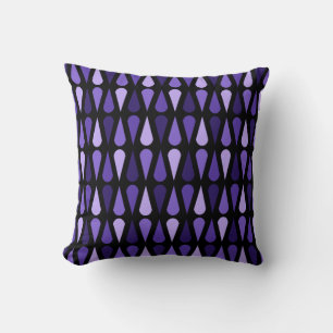 Retro Midcentury Teardrops Black Indigo Throw Pillow