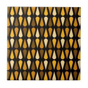 Retro Midcentury Teardrops Black Ochre Tile