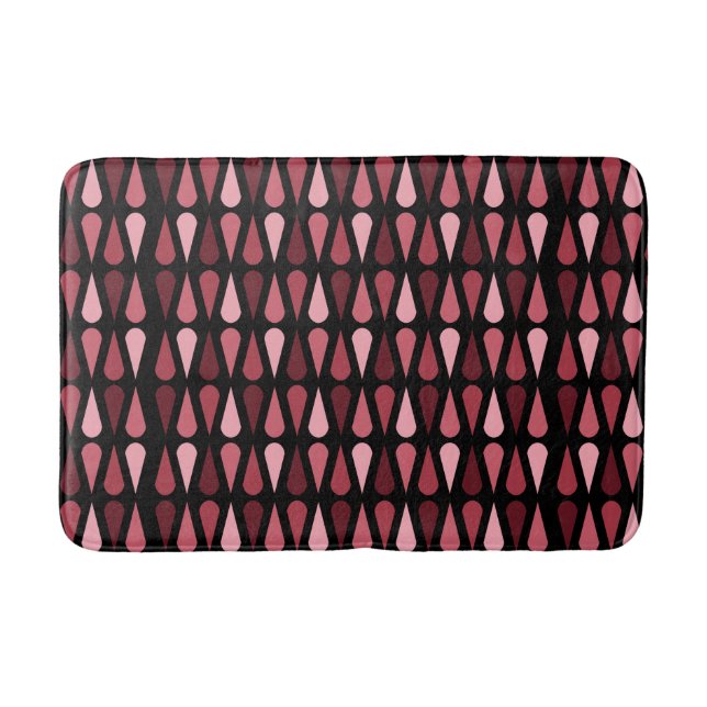 Retro Midcentury Teardrops Black Red Bath Mat (Front)