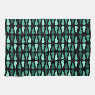 Retro Midcentury Teardrops Black Turquoise Kitchen Towel