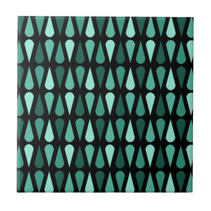 Retro Midcentury Teardrops Black Turquoise Tile