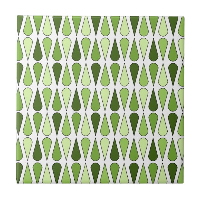 Retro Midcentury Teardrops Chartreuse Tile (Front)