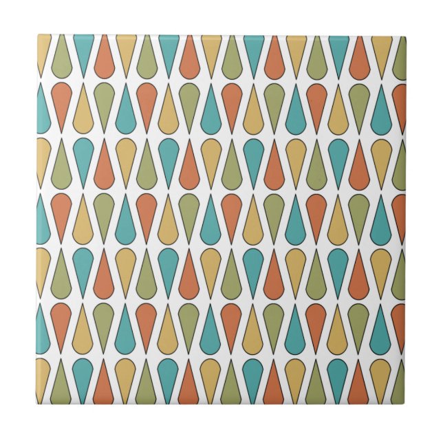 Retro Midcentury Teardrops Colourful Tile (Front)