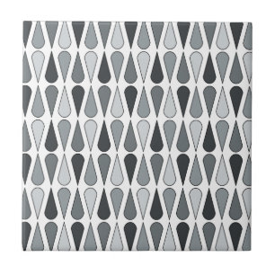 Retro Midcentury Teardrops Gray Tile