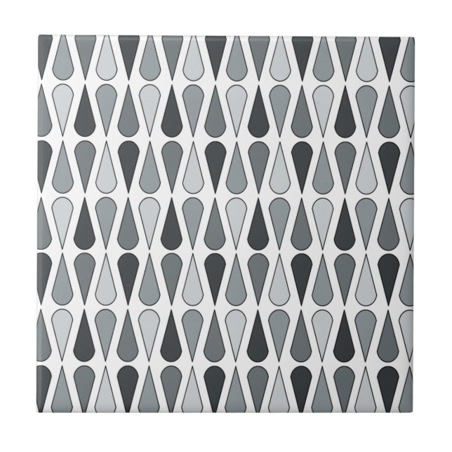 Retro Midcentury Teardrops Gray Tile (Front)