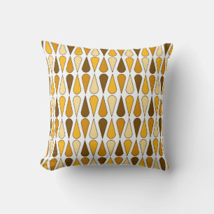 Retro Midcentury Teardrops Ochre Throw Pillow