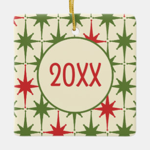 Retro Midcentury Vintage Christmas Starbursts Year Ceramic Ornament